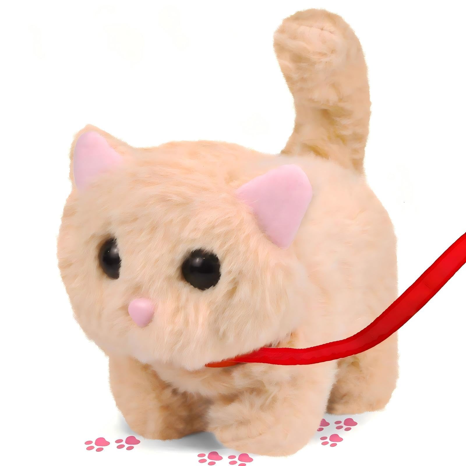 Scratch Art Children'S Toy Cat, With Sound and Action Functions, Can Walk, Open Mouth, Interactive Electronic Pet Plush Cat Toy, Suitable for Young Children's Birthday Gifts.18cm (Brown cat)