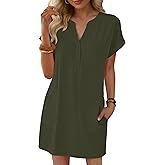 ANRABESS Summer Dresses for Women Casual V Neck Short Sleeve Mini Tshirt Dress 2026 Loose Fit Beach Vacation Shift Sundress