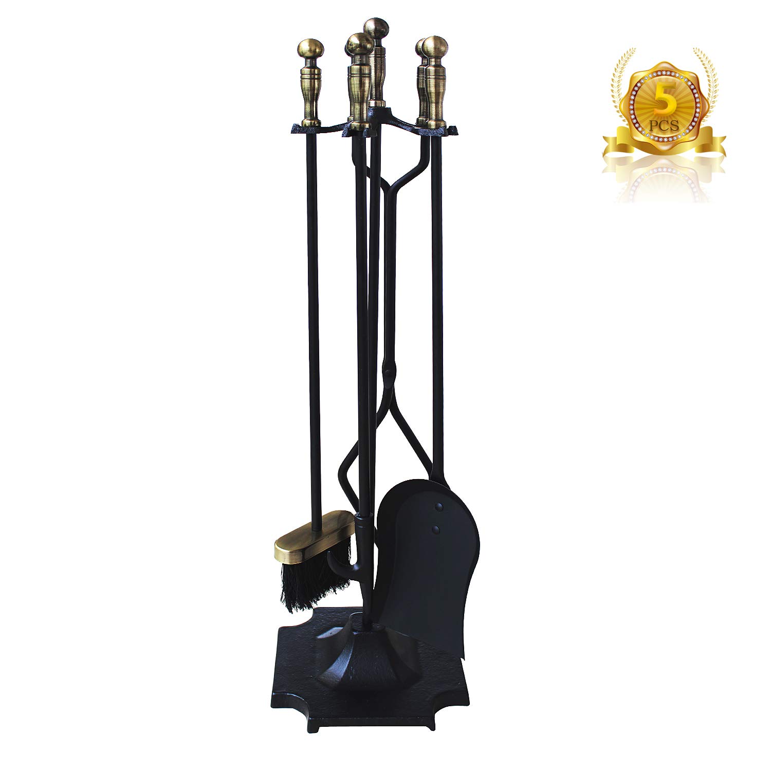 Everflying 5 Pieces Fireplace Tools Tool Set Wrought Iron Fireset Firepit Fire Place Pit Poker Wood 