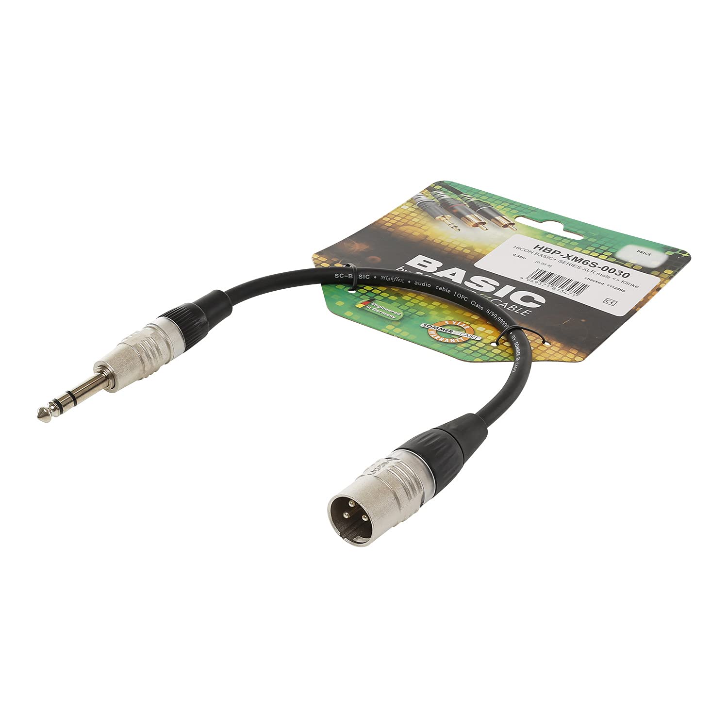 Hicon Sommer Cable Basic + 90 cm Audio Adapter XLR Male 3-Pin to 1x Jack 6.3 mm 3-Pin Patch Instrument