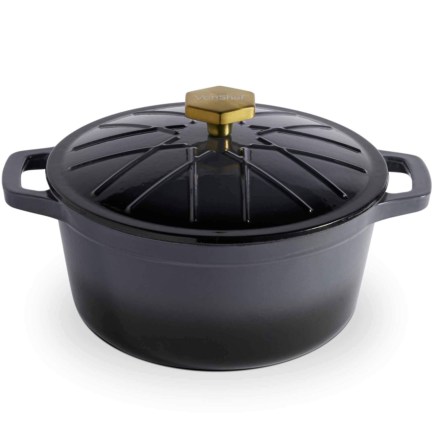 VonShef 3.8L Cast Iron Casserole Dish Round Enamel Coated Grey