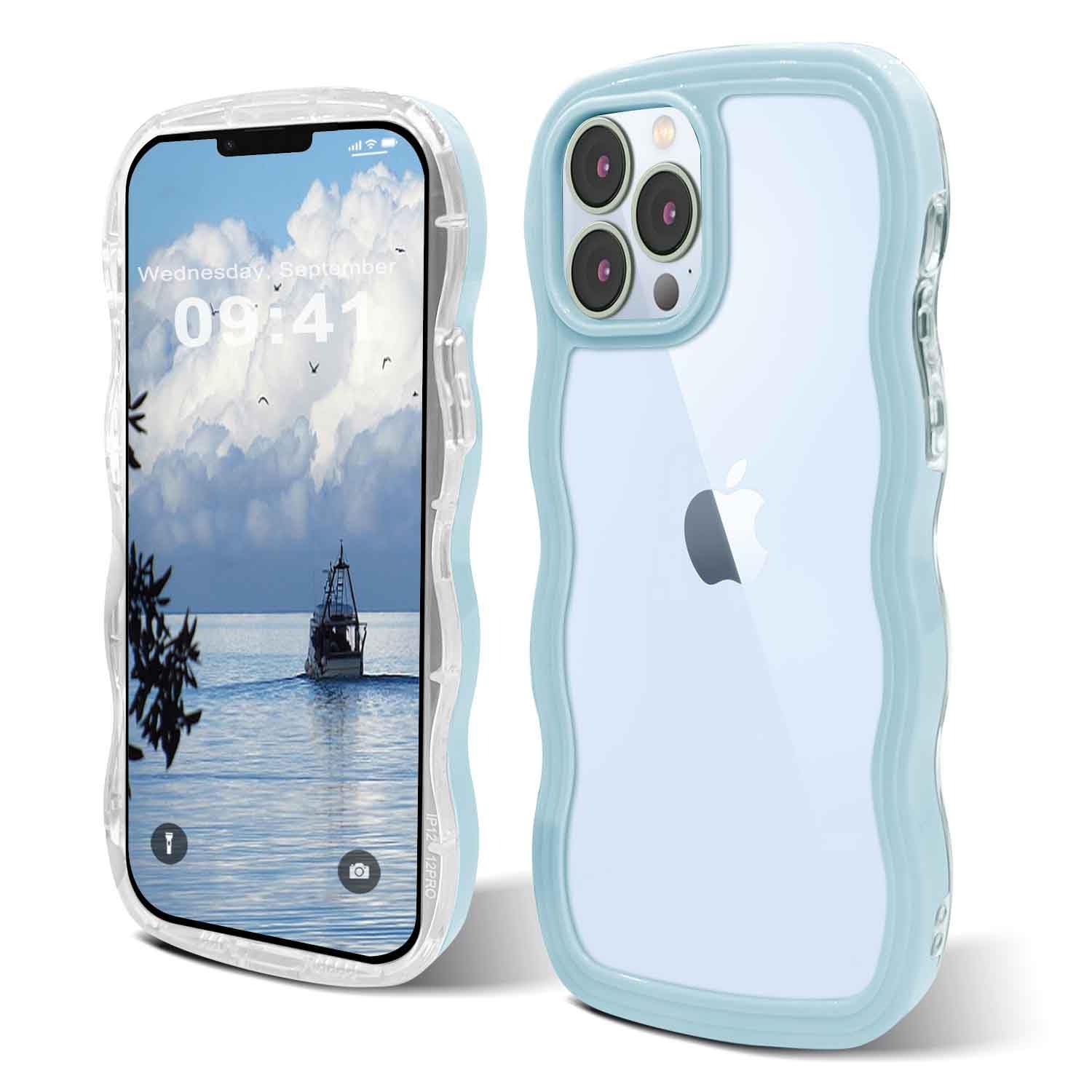 ORDA Cute Wave Frame PC Phone Cover for Women & Girls - Compatible for iPhone 11 Pro - 6.5in Blue
