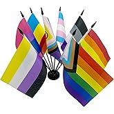 CANTENDO 8 Pack Progress Pride Rainbow Flag Decorations, Small Mini LGBT Gay Desk Flags With Stand Base American Rainbow Carnival Festival Events Decorations,Desk,home decoration
