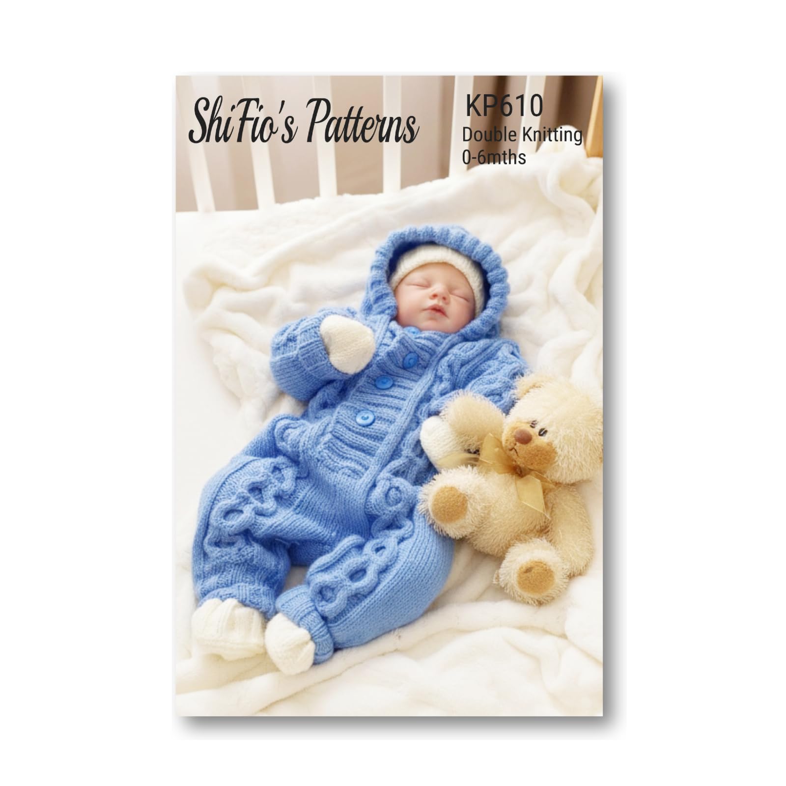 Knitting & Pattern for Baby All-In-One Suit with Matching Hat, Mitts & Bootees - Cabled Pram Suit, Double Knitting Pattern, DK, 0-6mths, KP610