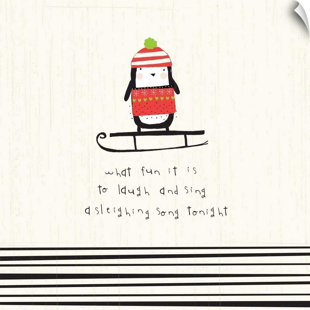 CANVAS ON DEMAND Sleighing Song Penguin Wall Decal, 16"x16"