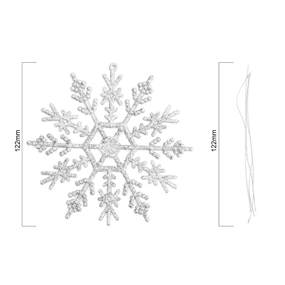 Zogin Glittery Snowflake Christmas Xmas Tree Hanging Decoration Ornaments, Pack of 12pcs (Sliver)