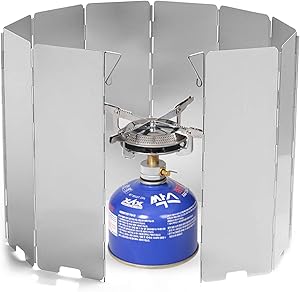 10 Plates Foldable Camping Stove Windshield, Portable Wind Guard Aluminum Alloy Windscreen for Camping Stove, Light weight for Hiking, Backpacking, Camping.