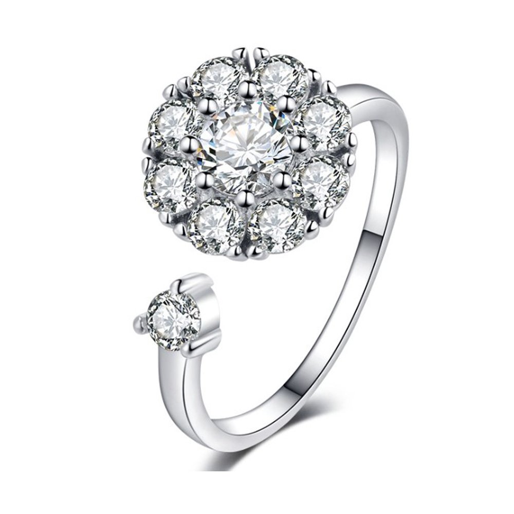 findout Open Ring for Women Sterling Silver Spinner Ring Cubic Zirconia Finger Rotate Shine Open Ring Gift for Women Girls with Jewellery Box (f1838)