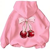 Beutyest Girl's Cherry Print Long Sleeve Hoodies V Neck Cute Sweatshirts Oversized Pullover Pink 6-7Y