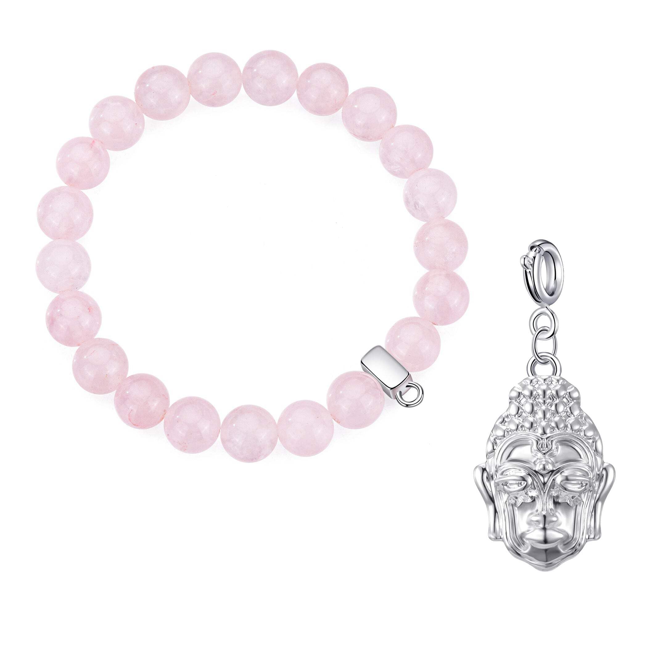 Philip Jones Rose Quartz Gemstone Bracelet with Buddha Charm