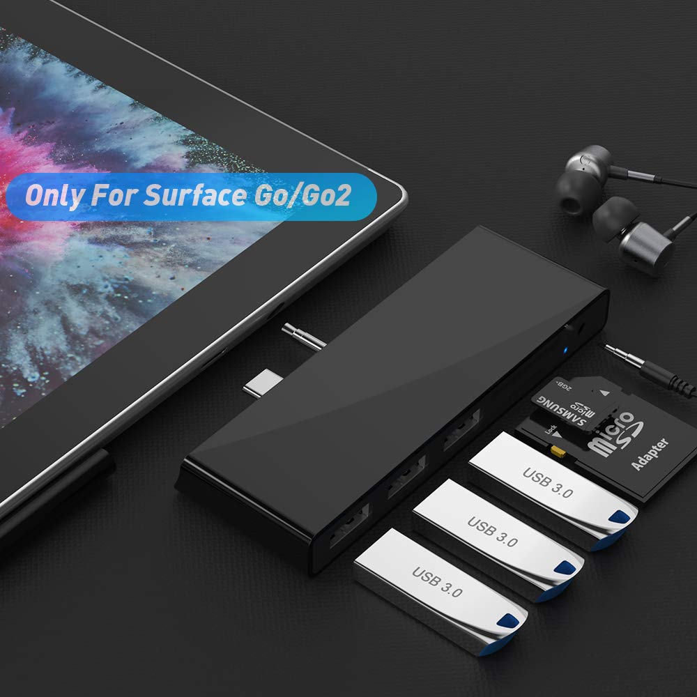 Surface Go Dock for Surface Go/Go 2 Hub Docking Station with 3 USB 3.0 Ports(5Gps), Audio, SD/TF(Micro SD) Card Reader Combo Microsoft Surface Go Dock