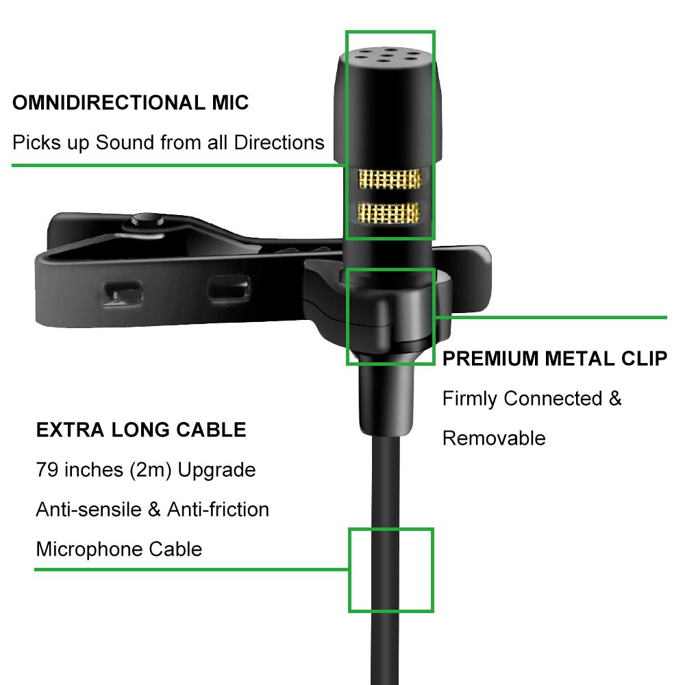 Professional #1 Best Lavalier Lapel Microphone Omnidirectional Condenser Mic for Apple IPhone Android & Windows Smartphones,Youtube,Interview,Studio,Video Recording,Noise Cancelling Mic