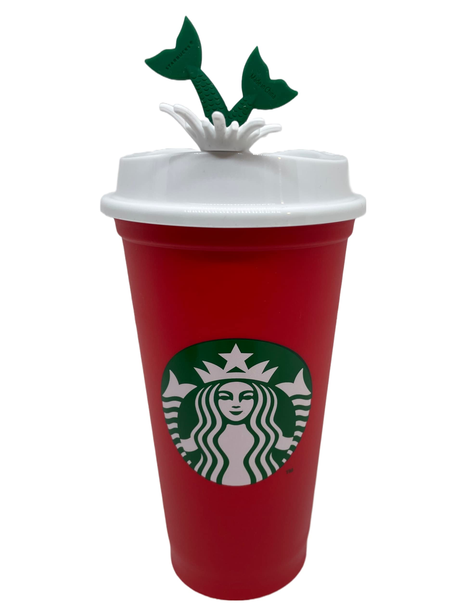 STARBUCKS Christmas Siren Tail Stopper with Red Reusable Travel Mug/Cup/Tumbler Grande Medium, 16oz 473ml