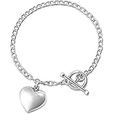 Savlano 925 Sterling Silver 14K Gold Plated Italian Toggle Heart Charm Bracelet Comes With Gift Box for Women - Made in Italy