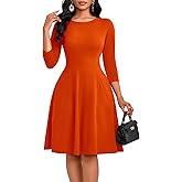 KnoInt Women's Casual Long Sleeve Midi Dress Elegant A Line Empire Waist Crew Neck Flowy Swing Dress