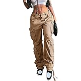 Viatabuna Women's High Rise Straight Leg Y2K Streetwear Cargo Pants Baggy Boyfriend Pants with Pocket