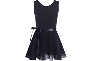 FEESHOW Girls Basic Gymnastics Ballet Dance Tank Leotard Dress with Attached Tutu Skirt