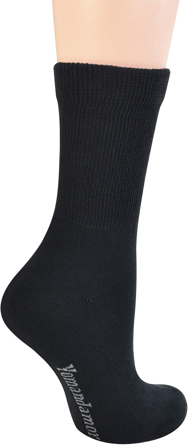 Yomandamor Women's 5 Pairs Non-Binding Cotton Crew Diabetic/Dress Socks with Seamless Toe and Cushion Sole: Clothing