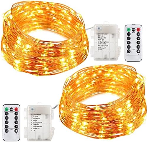 2 Set LED String Lights by TINDERALA, 33ft 100 Lights Remote Control Decorative Lights, Battery Operated Waterproof Rope Lights for Bedroom, Patio, Wedding, Christmas Tree ( Warm White )
