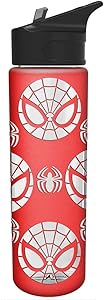Silver Buffalo Marvel Spiderman Logo with Silicone Sleeve Glass Water Bottle, 20 oz, Multicolor