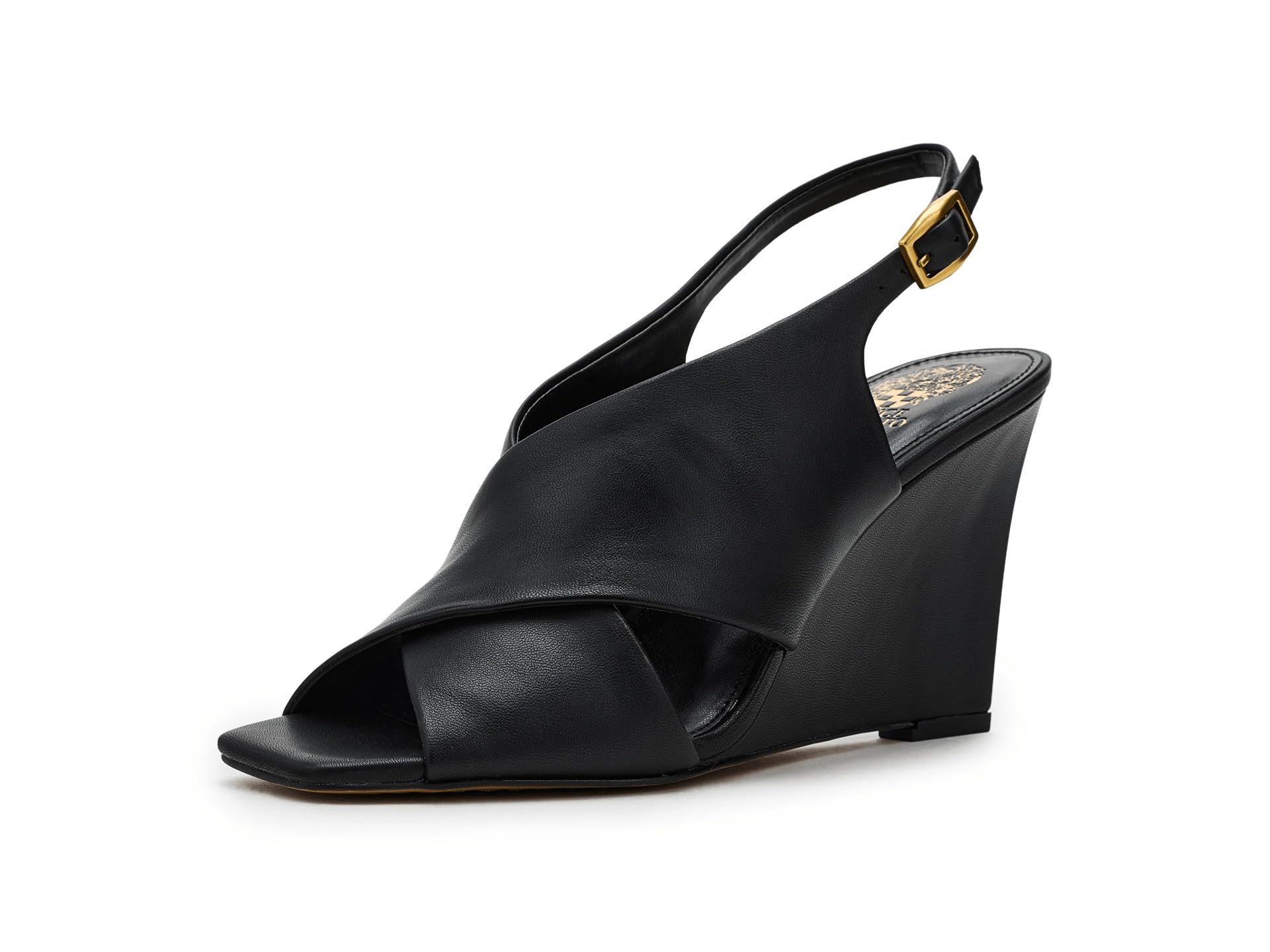 Vince Camuto Womens Ameira Criss-Cross Wedge, Black, 5, Medium