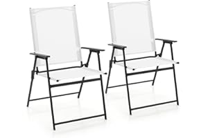 Giantex Patio Folding Chairs Set of 2, Portable Outdoor Dining Chairs with Rustproof Metal Frame, for Lawn, Front Porch, Deck, Garden, Backyard, Camping, White