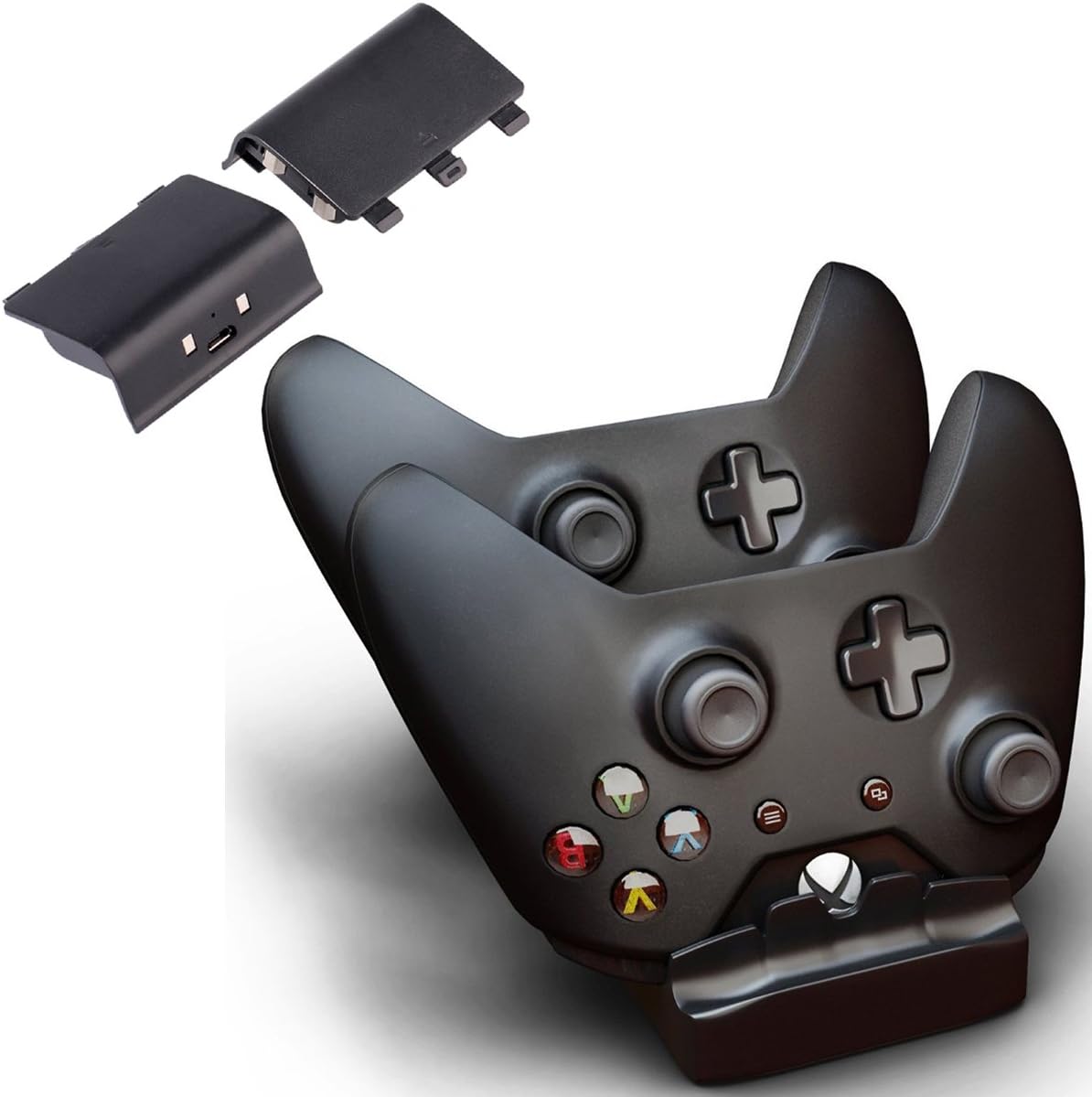 Megadream Dual Xbox One Controllers Charger Kit with USB Docking Cradle & 2x300mAh Rechargeable Battery Pack for Microsoft Xbox One, Xbox One Elite, Xbox One S & Xbox One X