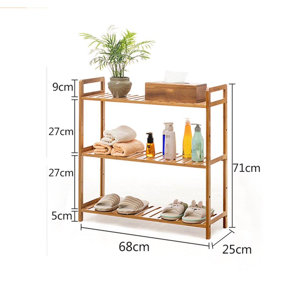 高い素材 Qffl Huajia フロアラックバスルームリビングルーム収納ラックソリッドウッド複合多層セパレータソリッドフラワーラックシューラック オプションのレイヤー サイズはオプション 色 スリーレイヤー サイズ さいず 68cm 68 Cm B07dh3b3p7 68cm 68 Cm