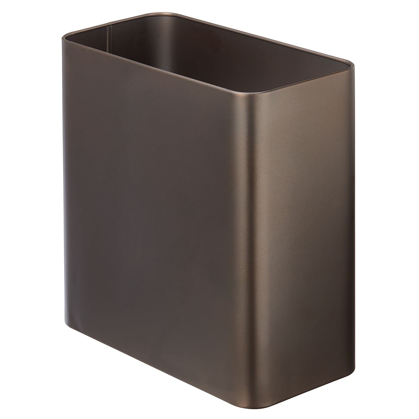 Photo 1 of mDesign Stainless Steel Slim Rectangular Modern Metal 2.6 Gallon Trash Can Wastebasket, Bronze
