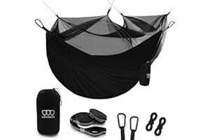 Gold Armour Camping Hammock - Camping Essentials, Double Hammock with Bug Net, Camping Gear Hammock for Outside, Hiking, and Travel (Black)