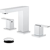 KENES Polished Chrome Widespread Bathroom Faucet 2 Handle Bathroom Sink Faucet 3 Hole, 8-Inch 3 Pieces Vanity Faucet with Pop Up Drain & Supply Lines, KE-9050-5-P