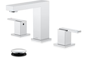 KENES Polished Chrome Widespread Bathroom Faucet 2 Handle Bathroom Sink Faucet 3 Hole, 8-Inch 3 Pieces Vanity Faucet with Pop Up Drain & Supply Lines, KE-9050-5-P