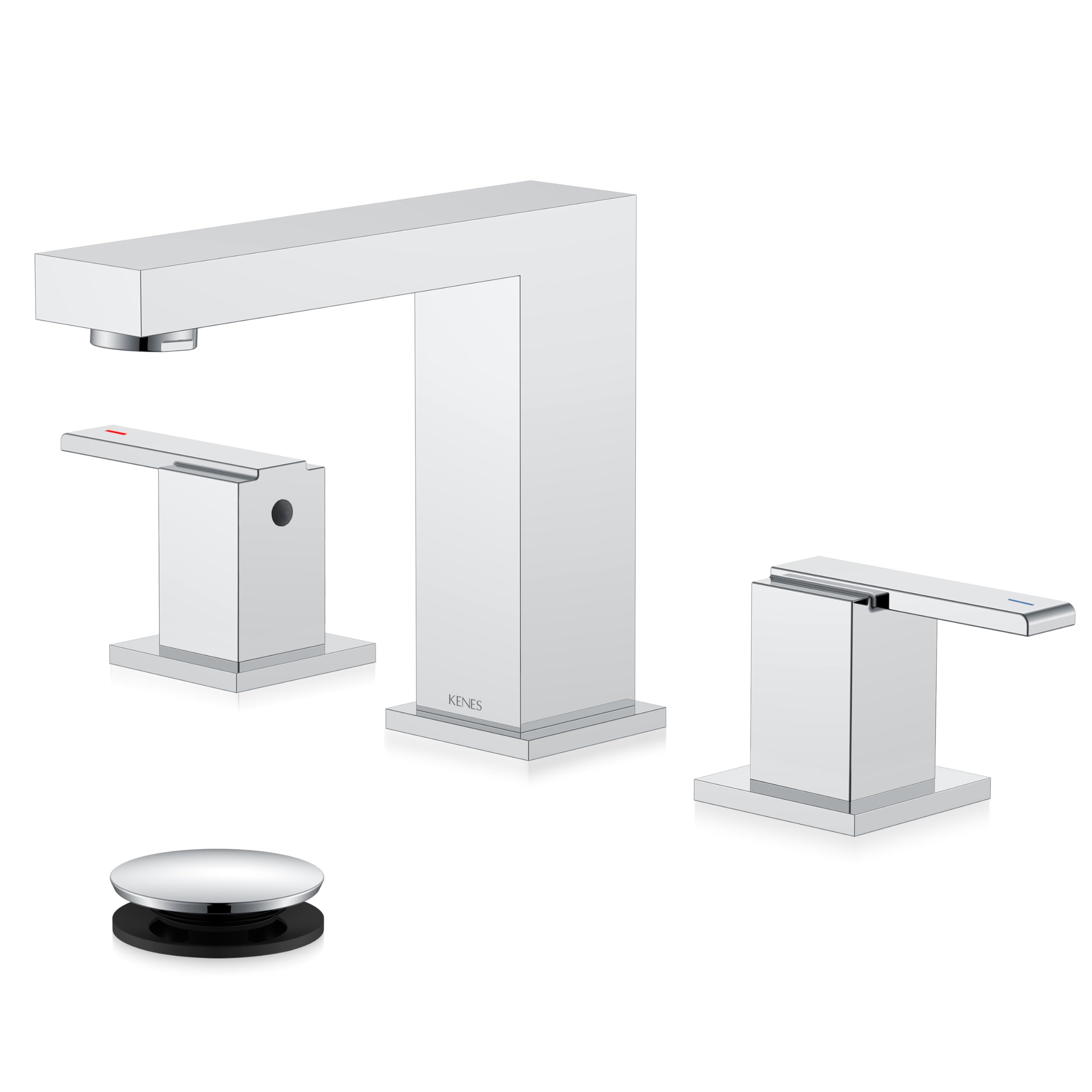 Photo 1 of KENES Polished Chrome Widespread Bathroom Faucet 2 Handle Bathroom Sink Faucet 3 Hole, 8-Inch 3 Pieces Vanity Faucet with Pop Up Drain & Supply Lines, KE-9050-5-P