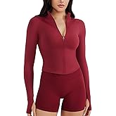YEOREO SoftHue Women's Athletic Jacket Cropped Long Sleeve Workout Top Zip Up Gym Compression Shirts with Thumb Holes