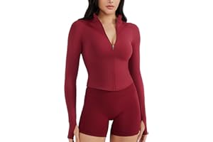 YEOREO SoftHue Women's Athletic Jacket Cropped Long Sleeve Workout Top Zip Up Gym Compression Shirts with Thumb Holes