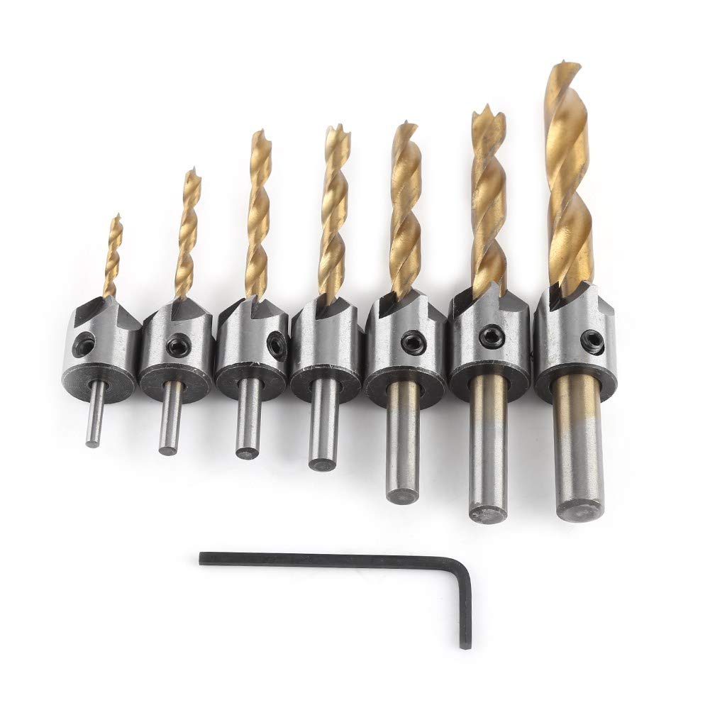 Wytino Countersink Drill Bit, Steel Set of 10 for Carpentry Woodworking Boring Tool with Hex Key, for Plastic, Woodworking