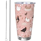 CHASOEA Chicken Tumbler 20oz Rooster Hen Stainless Steel Insulated Tumblers with Lid and Straw Animal Pink Travel Coffee Mug Tea Wine Cups Water Bottle Chicken Gifts for Women Chicken Lovers