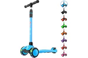 Allek Kick Scooter B03, Lean 'N Glide 3-Wheeled Push Scooter with Extra Wide PU Light-Up Wheels, Any Height Adjustable Handlebar and Strong Thick Deck for Children from 3-12yrs (Aqua Blue)