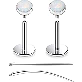 Oicctyzio F136 Titanium 20/18/16G Internally Threaded Flat Back Multicolor Opal Stud Earrings Nose Rings Lip Labret Medusa Monroe Piercing Jewelry with Taper for Women Men