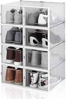 Hengda 8er Set Schuhboxen - Transparenter Kunststoff Schuhbox Platzsparend und Stapelbar Schuhorganizer für Männer und Frauen Aufbewahrungsbox Schuhe bis Größe 44-35 x 25 x 18.5 cm