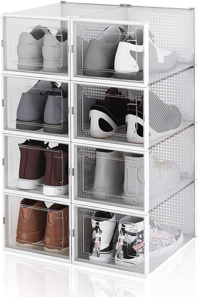 Hengda 8er Set Schuhboxen - Transparenter Kunststoff Schuhbox Platzsparend und Stapelbar Schuhorganizer für Männer und Frauen Aufbewahrungsbox Schuhe bis Größe 44-35 x 25 x 18.5 cm