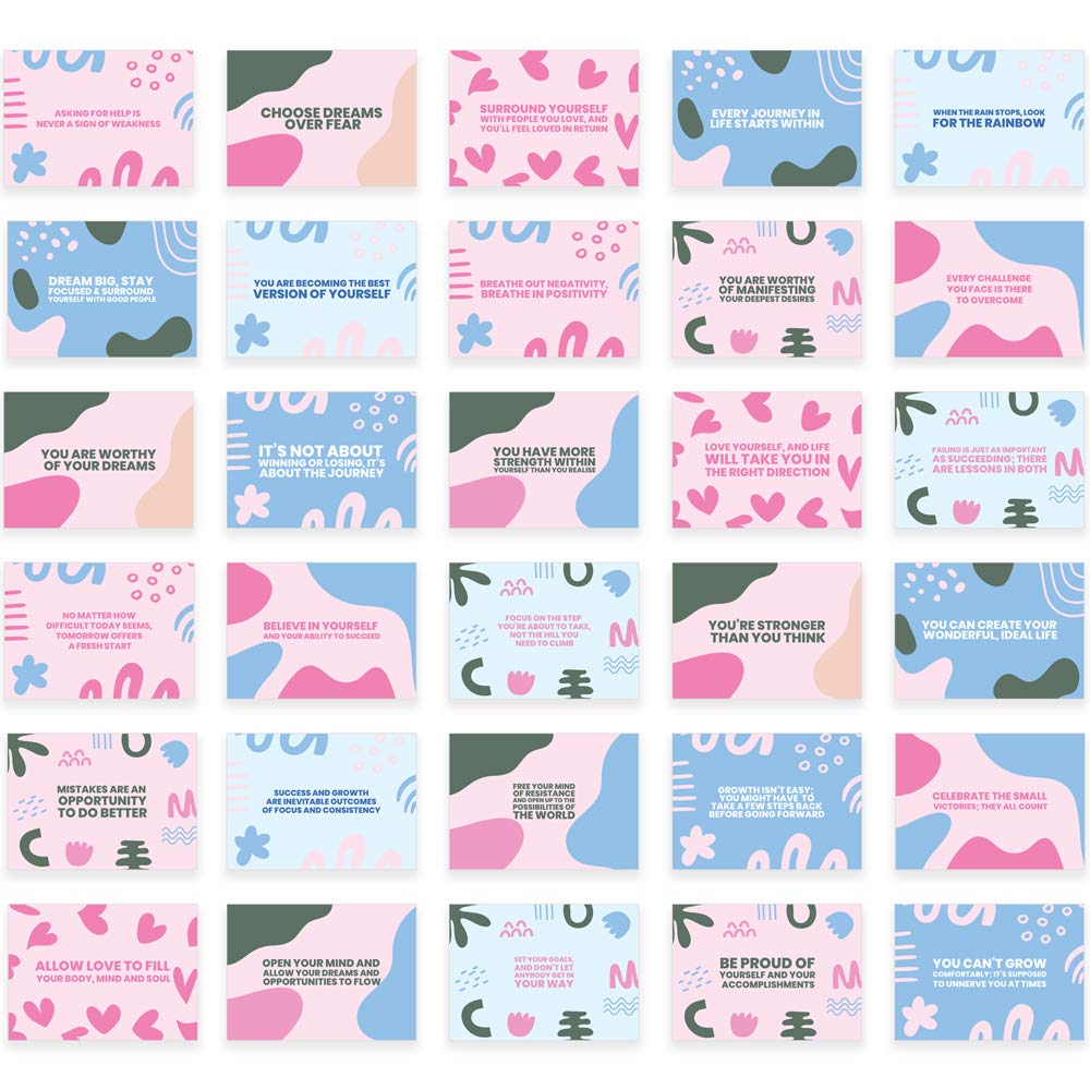 30 Unique Motivational Quote Card Stocking Fillers - A6 Postcards with Motivational Words and Colourful Abstract Designs - by Ruby Ashley®