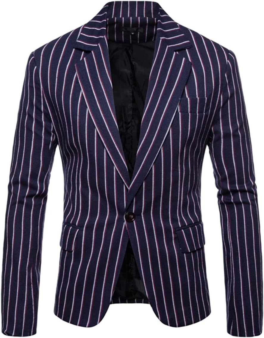 Iynnijoy Men's Casual Pinstripe Sport Coat Notch Lapel Classic Fit Printed Blazer Coat
