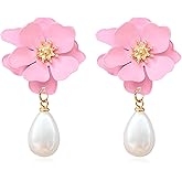 GUOXIAOMEI Pearl Bohemian Flower Earrings Floral Petal Flower Stud Earrings Jewelry for Women