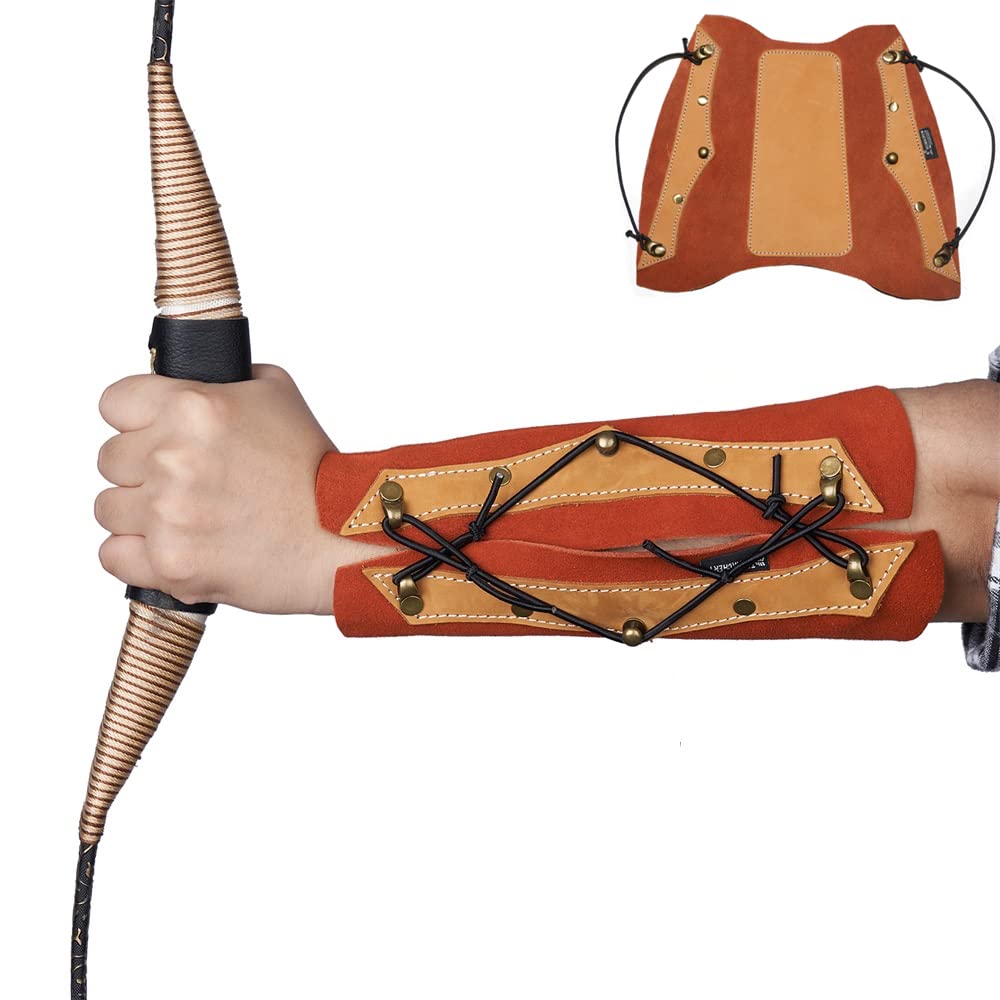 Huntingdoor Archery Leather Arm Guard Hunting Arm Protector Forearm Guard Vintage Armguard for Left Hand and Right Hand Shooter