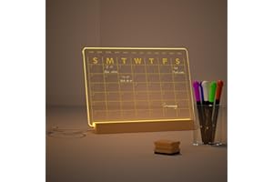 RR RAXMIN Clear Dry Erase Board Calendar with Light 13 x 9 inch for Bedroom/Office Includes 4 Dry Erase Markers