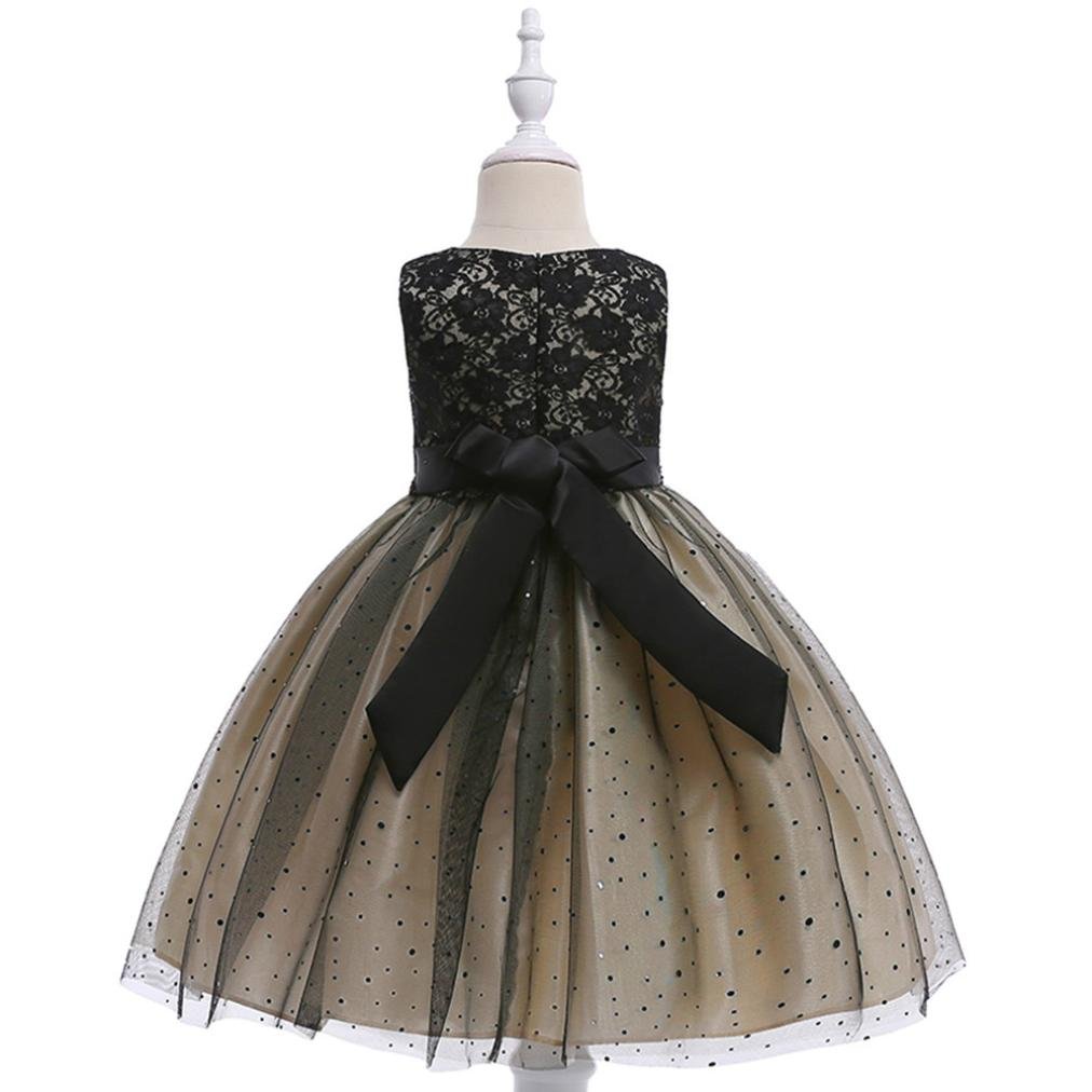 Minisoya Kids Baby Girls Bowknot Lace Ball Gown Party Wedding Bridesmaid Dress