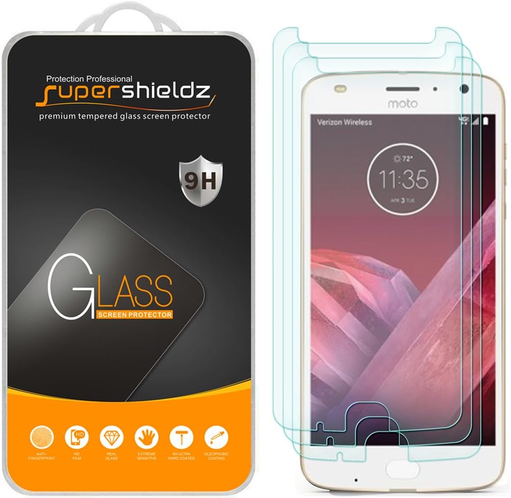 (3 Pack) Supershieldz for Motorola (Moto Z2 Play) Tempered Glass Screen Protector, 0.33mm, Anti Scratch
