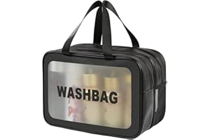 DAPOWER Travel Toiletry Bag for Women and Men, Matte Translucent Toiletry Bag with Handy Handle, Makeup Cosmetic Organizer Bag for Travel Toiletries Accessories (Black-XL)