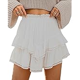 TARSE Womens Flowy Shorts High Waist Pleated Mini Skirts Casual Boho Ruffle Tiered Skorts Cute Versatile Fashion Shorts